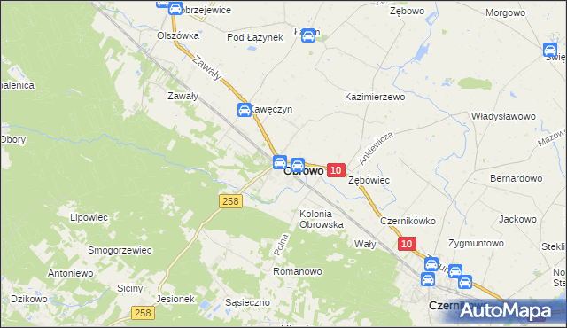 mapa Obrowo powiat toruński, Obrowo powiat toruński na mapie Targeo