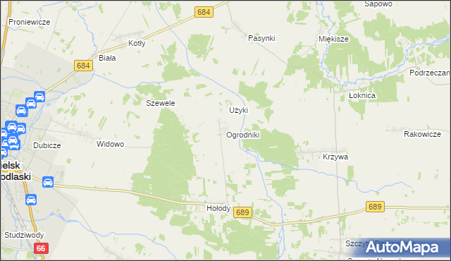 mapa Ogrodniki gmina Bielsk Podlaski, Ogrodniki gmina Bielsk Podlaski na mapie Targeo