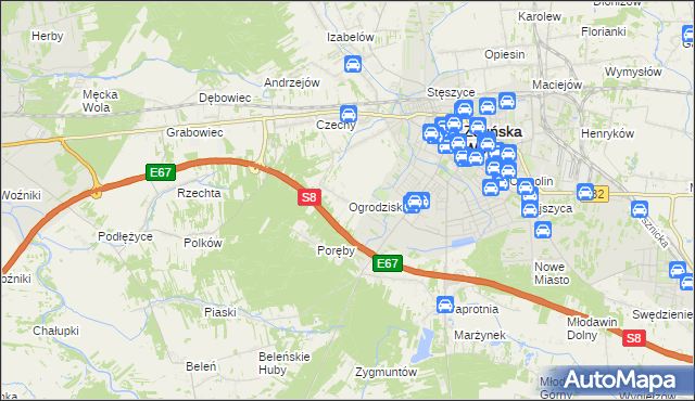 mapa Ogrodzisko gmina Zduńska Wola, Ogrodzisko gmina Zduńska Wola na mapie Targeo