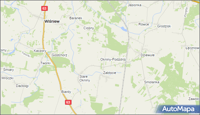 mapa Okniny-Podzdrój, Okniny-Podzdrój na mapie Targeo