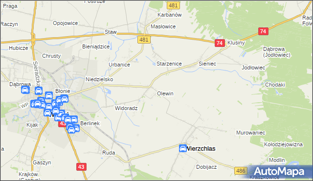 mapa Olewin gmina Wieluń, Olewin gmina Wieluń na mapie Targeo