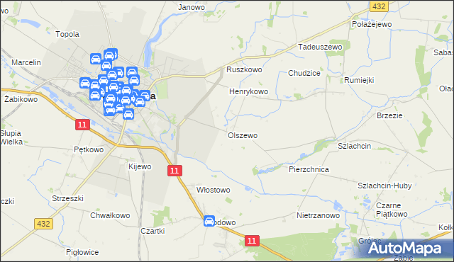 mapa Olszewo gmina Środa Wielkopolska, Olszewo gmina Środa Wielkopolska na mapie Targeo