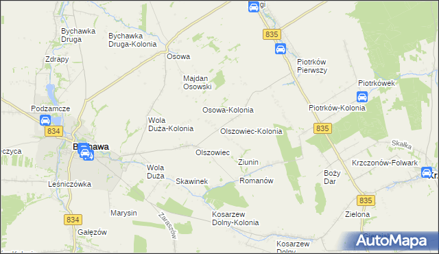 mapa Olszowiec-Kolonia gmina Bychawa, Olszowiec-Kolonia gmina Bychawa na mapie Targeo