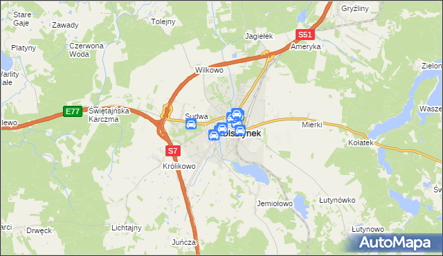 mapa Olsztynek, Olsztynek na mapie Targeo