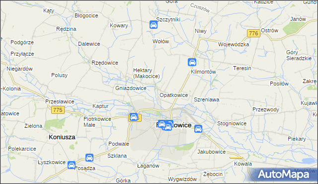 mapa Opatkowice gmina Proszowice, Opatkowice gmina Proszowice na mapie Targeo