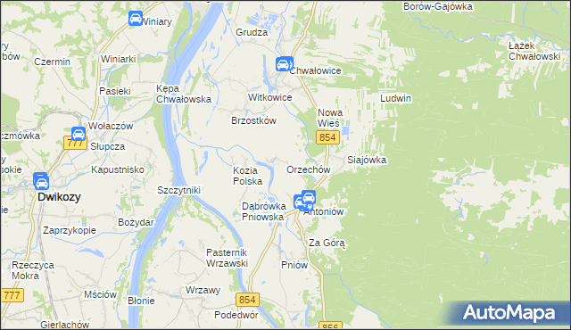 mapa Orzechów gmina Radomyśl nad Sanem, Orzechów gmina Radomyśl nad Sanem na mapie Targeo