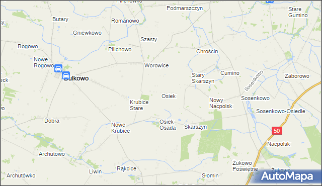 mapa Osiek gmina Bulkowo, Osiek gmina Bulkowo na mapie Targeo