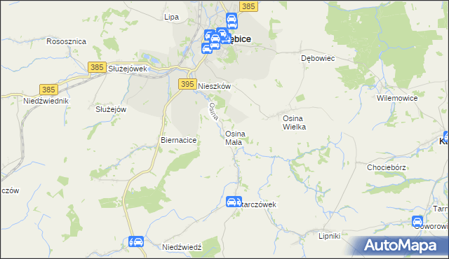 mapa Osina Mała gmina Ziębice, Osina Mała gmina Ziębice na mapie Targeo