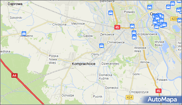 mapa Osiny gmina Komprachcice, Osiny gmina Komprachcice na mapie Targeo