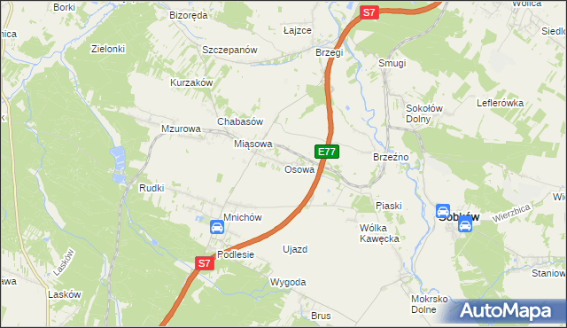 mapa Osowa gmina Sobków, Osowa gmina Sobków na mapie Targeo