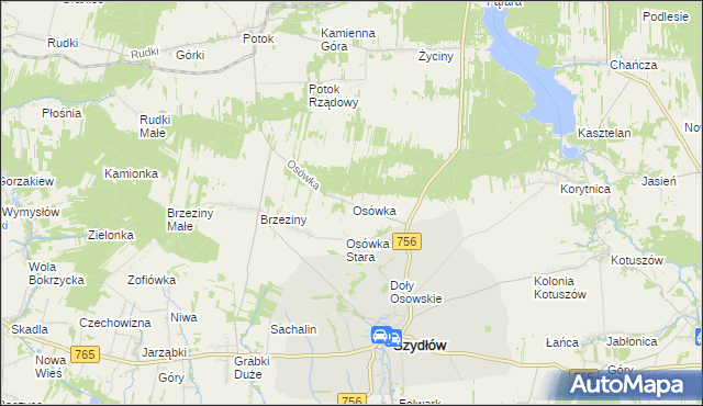mapa Osówka gmina Szydłów, Osówka gmina Szydłów na mapie Targeo