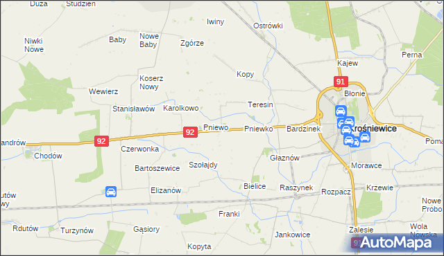 mapa Ostałów gmina Krośniewice, Ostałów gmina Krośniewice na mapie Targeo