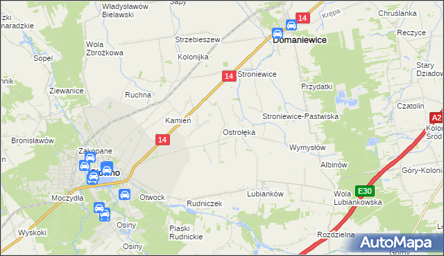 mapa Ostrołęka gmina Głowno, Ostrołęka gmina Głowno na mapie Targeo