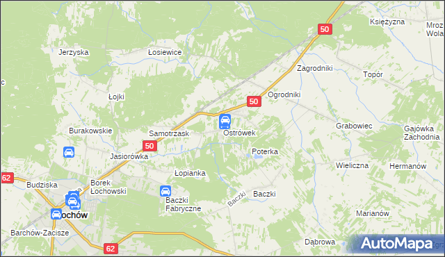 mapa Ostrówek gmina Łochów, Ostrówek gmina Łochów na mapie Targeo