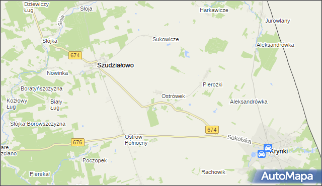 mapa Ostrówek gmina Szudziałowo, Ostrówek gmina Szudziałowo na mapie Targeo