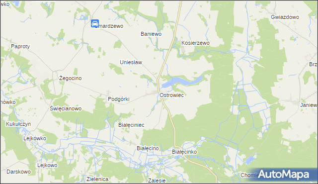 mapa Ostrowiec gmina Malechowo, Ostrowiec gmina Malechowo na mapie Targeo