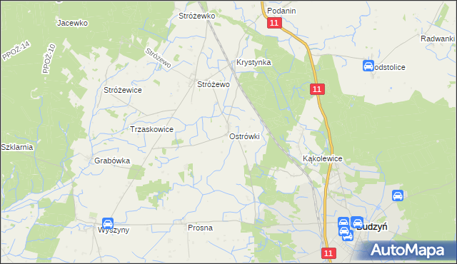 mapa Ostrówki gmina Budzyń, Ostrówki gmina Budzyń na mapie Targeo