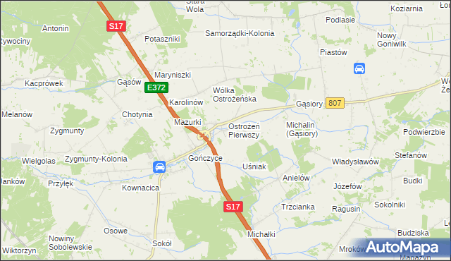 mapa Ostrożeń Drugi, Ostrożeń Drugi na mapie Targeo
