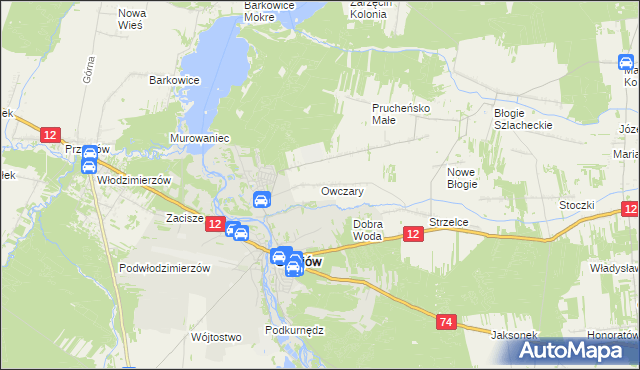 mapa Owczary gmina Mniszków, Owczary gmina Mniszków na mapie Targeo