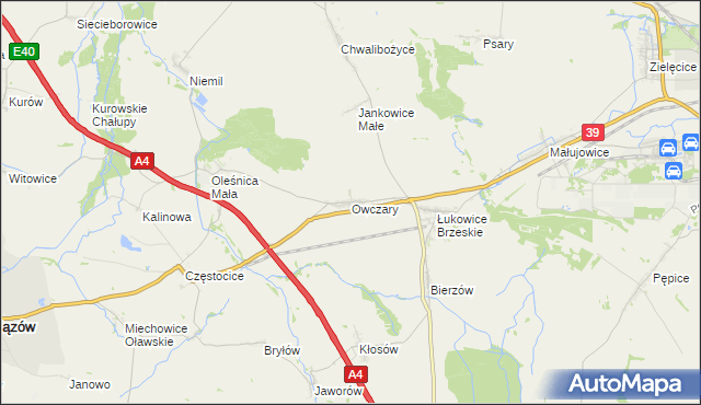 mapa Owczary gmina Oława, Owczary gmina Oława na mapie Targeo