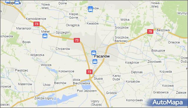 mapa Pacanów powiat buski, Pacanów powiat buski na mapie Targeo