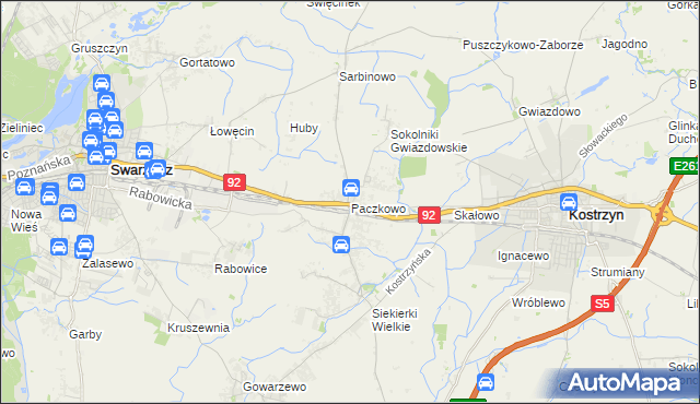 mapa Paczkowo gmina Swarzędz, Paczkowo gmina Swarzędz na mapie Targeo