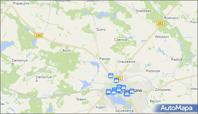 mapa Pakość gmina Choszczno, Pakość gmina Choszczno na mapie Targeo