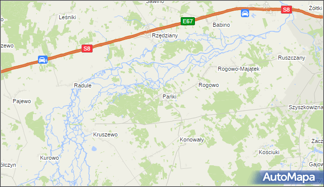 mapa Pańki gmina Choroszcz, Pańki gmina Choroszcz na mapie Targeo