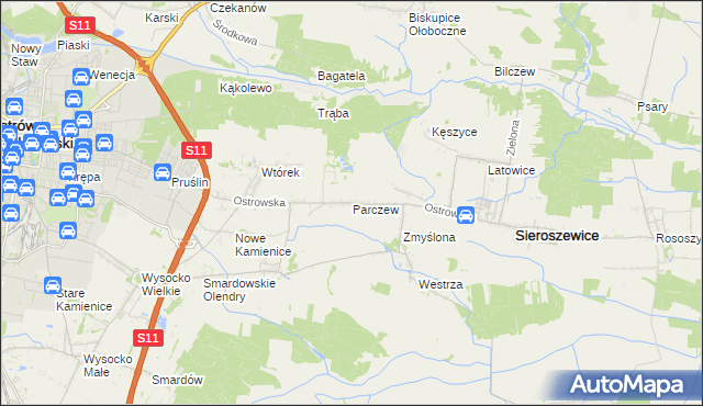 mapa Parczew gmina Sieroszewice, Parczew gmina Sieroszewice na mapie Targeo