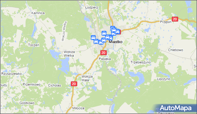 mapa Pasieka gmina Miastko, Pasieka gmina Miastko na mapie Targeo