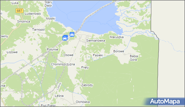 mapa Pasieki gmina Narewka, Pasieki gmina Narewka na mapie Targeo