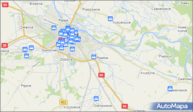 mapa Pawłów gmina Skarbimierz, Pawłów gmina Skarbimierz na mapie Targeo