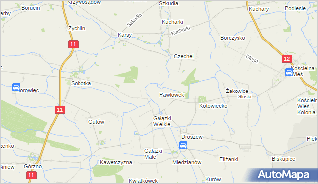 mapa Pawłówek gmina Nowe Skalmierzyce, Pawłówek gmina Nowe Skalmierzyce na mapie Targeo