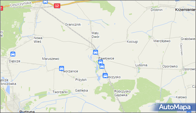 mapa Pawłowice gmina Krzemieniewo, Pawłowice gmina Krzemieniewo na mapie Targeo