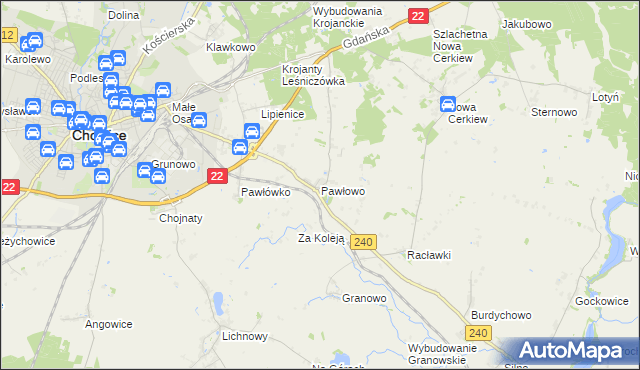 mapa Pawłowo gmina Chojnice, Pawłowo gmina Chojnice na mapie Targeo