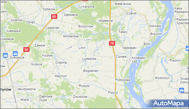 mapa Pęcław gmina Góra Kalwaria, Pęcław gmina Góra Kalwaria na mapie Targeo