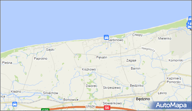 mapa Pękalin gmina Mielno, Pękalin gmina Mielno na mapie Targeo