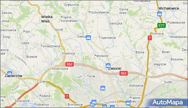 mapa Pękowice, Pękowice na mapie Targeo