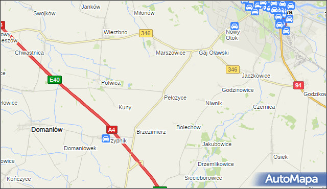 mapa Pełczyce gmina Domaniów, Pełczyce gmina Domaniów na mapie Targeo