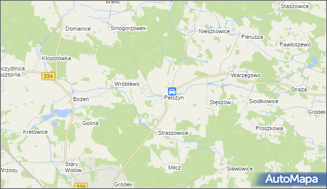 mapa Pełczyn gmina Wołów, Pełczyn gmina Wołów na mapie Targeo