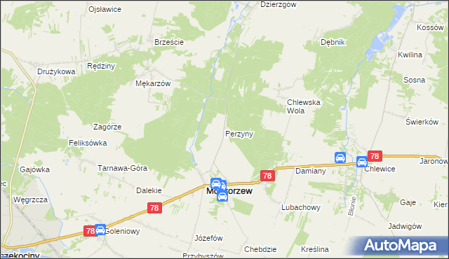 mapa Perzyny gmina Moskorzew, Perzyny gmina Moskorzew na mapie Targeo