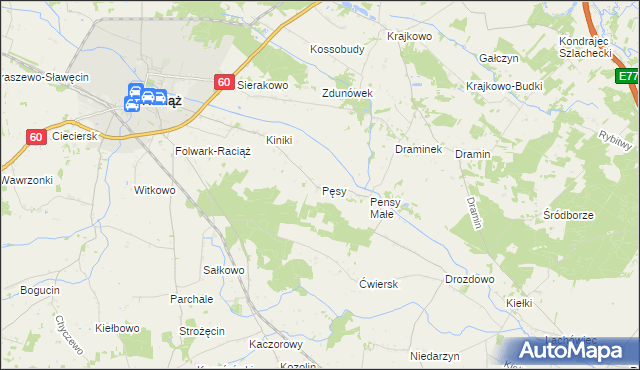 mapa Pęsy, Pęsy na mapie Targeo