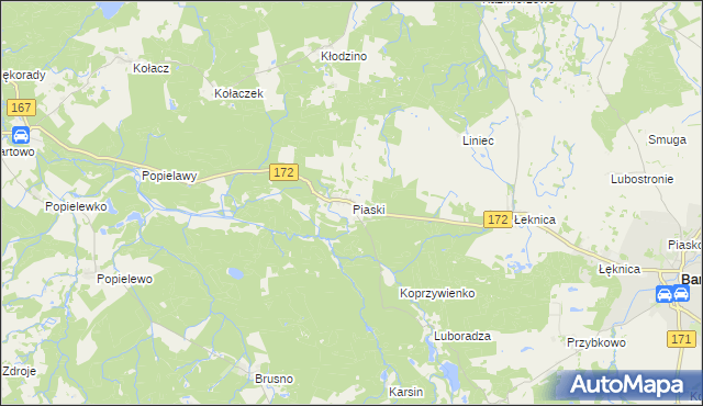 mapa Piaski gmina Barwice, Piaski gmina Barwice na mapie Targeo