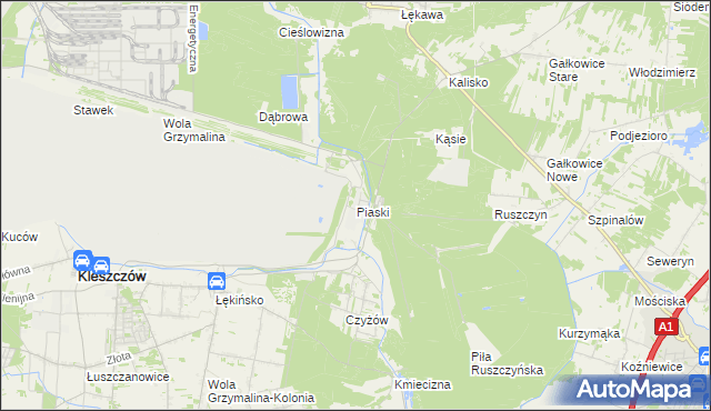 mapa Piaski gmina Kleszczów, Piaski gmina Kleszczów na mapie Targeo