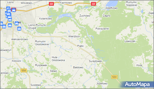 mapa Piątki gmina Lipno, Piątki gmina Lipno na mapie Targeo