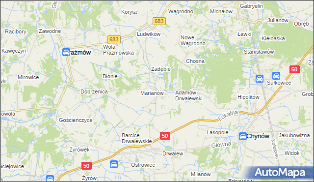 mapa Pieczyska gmina Chynów, Pieczyska gmina Chynów na mapie Targeo