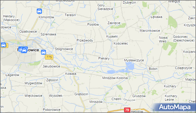 mapa Piekary gmina Proszowice, Piekary gmina Proszowice na mapie Targeo