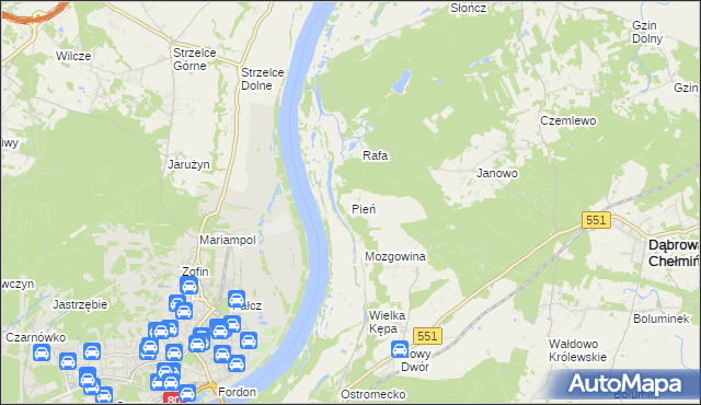 mapa Pień gmina Dąbrowa Chełmińska, Pień gmina Dąbrowa Chełmińska na mapie Targeo