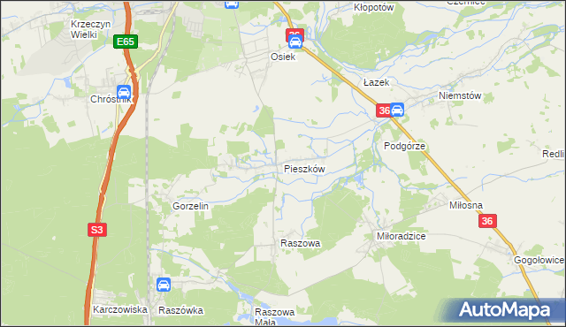 mapa Pieszków gmina Lubin, Pieszków gmina Lubin na mapie Targeo