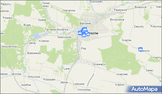 mapa Piła gmina Sędziszów, Piła gmina Sędziszów na mapie Targeo